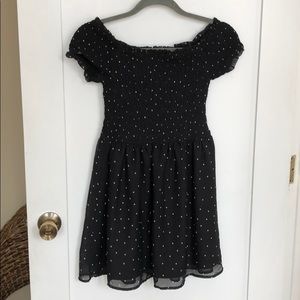 Tobi off the shoulder black polka dot dress